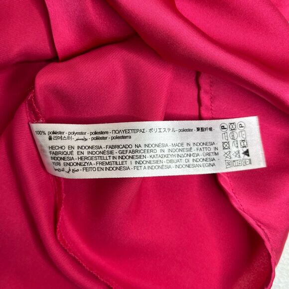Zara Hot Pink Satin V Neck Long Sleeve Button Front French Cuff Shirt Women XS - Picture 12 of 15